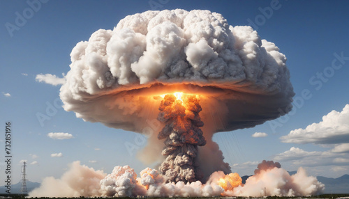Obraz na płótnie Atomic Explosion Creates Devastating Mushroom Cloud on Isolated White Background