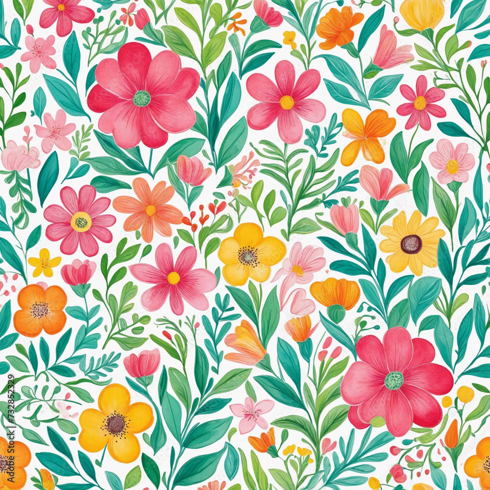 Colorful seamless pattern   vibrant spring background vector, hand painted with watercolor technique