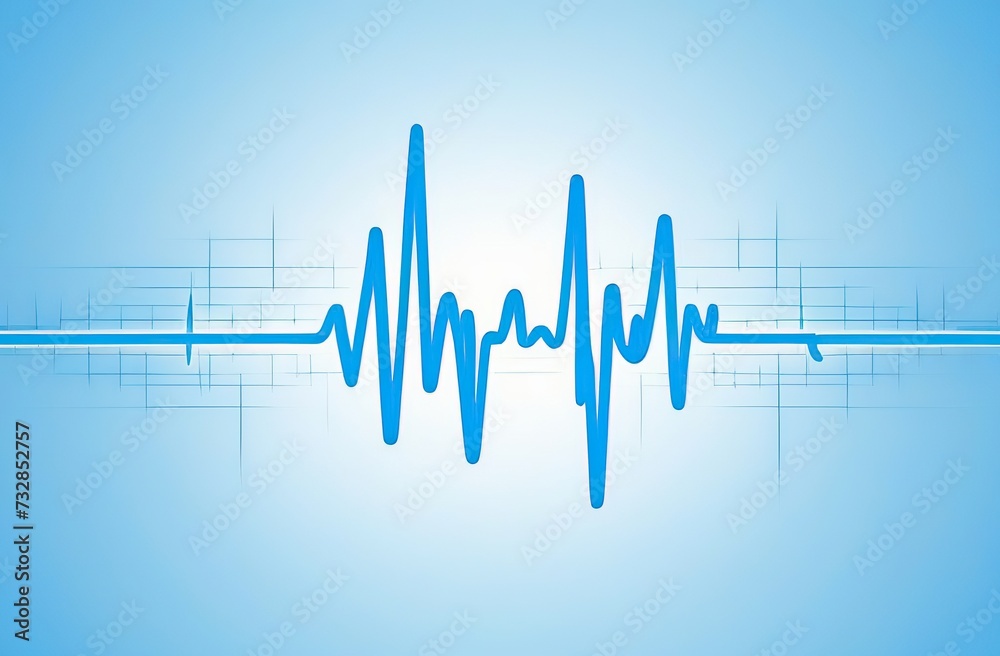 Blue heart and pulse one line hand drawn, cardiogram sign, electrocardiogram heartbeat - stock vecto