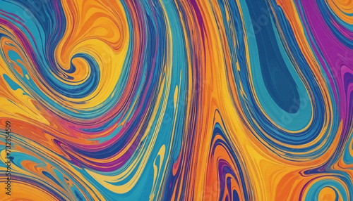 Abstract marbling design with swirling  fluid textures in vibrant colors