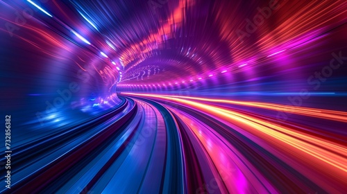 Composition of lights moving subjects in tunnel, conveying a sense of energy and movement.