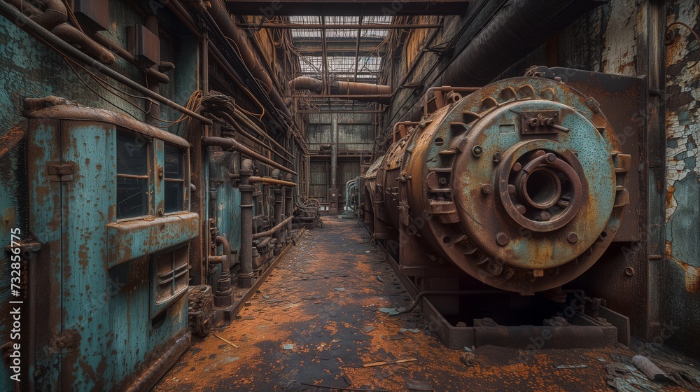 Abandoned industrial site with rusted machinery and peeling paint, showcasing the beauty in decay.