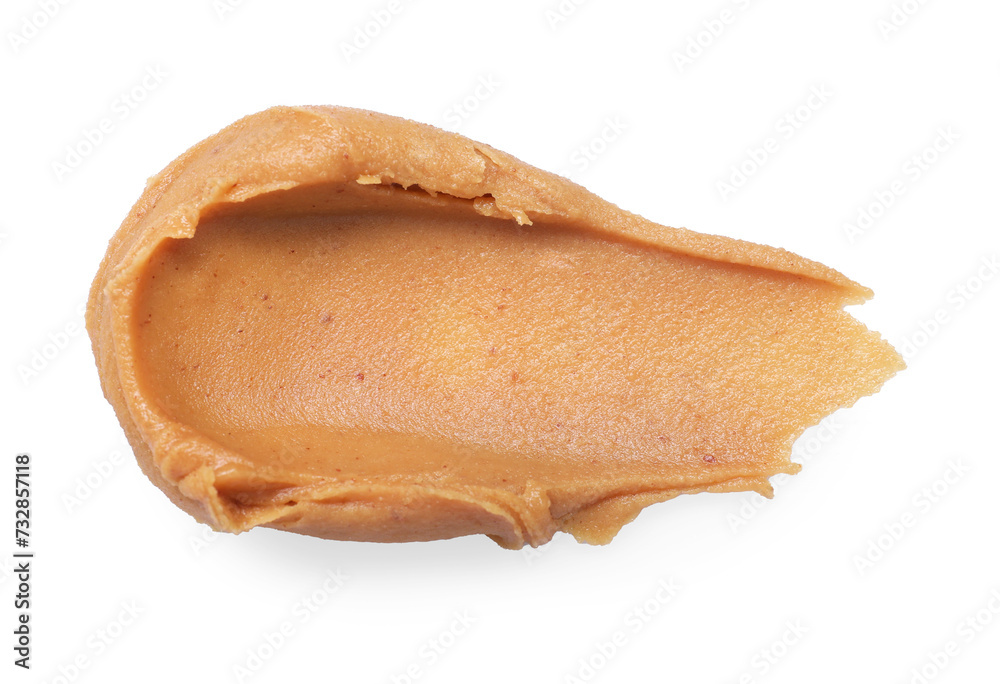 Smear of tasty nut butter isolated on white, top view Smear of tasty nut butter isolated on white, top view