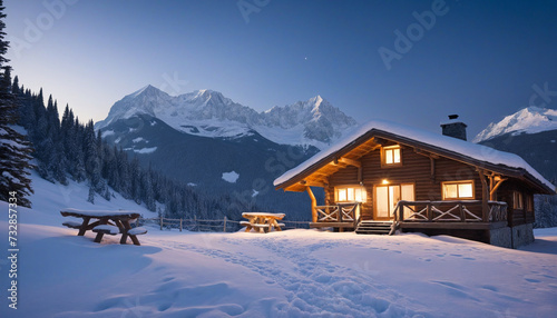 Cozy Mountain Hut in a Snowy Landscape © SR07XC3