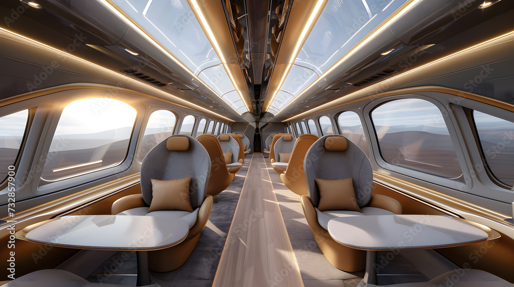 A photo of the interior of a high-speed train, showing the comfortable seats and spacious cabins. A photo of the interior of a high-speed train, showing the comfortable seats and spacious cabins.