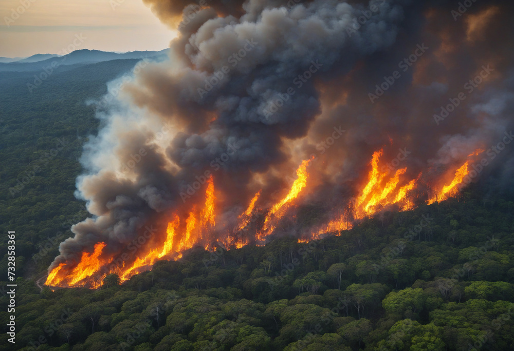 Wildfire in tropical forest