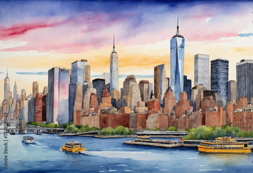 Obraz premium New York City's Famous Skyline Captured in Watercolors