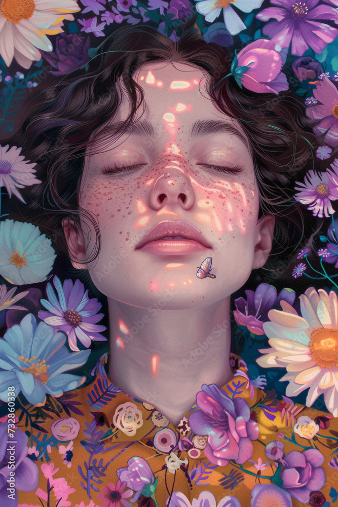 Serene Beauty: Abstract Women Portraits with Closed Eyes, a Captivating Blend of Surrealism and Tranquility for Contemporary Art and Graphic Design