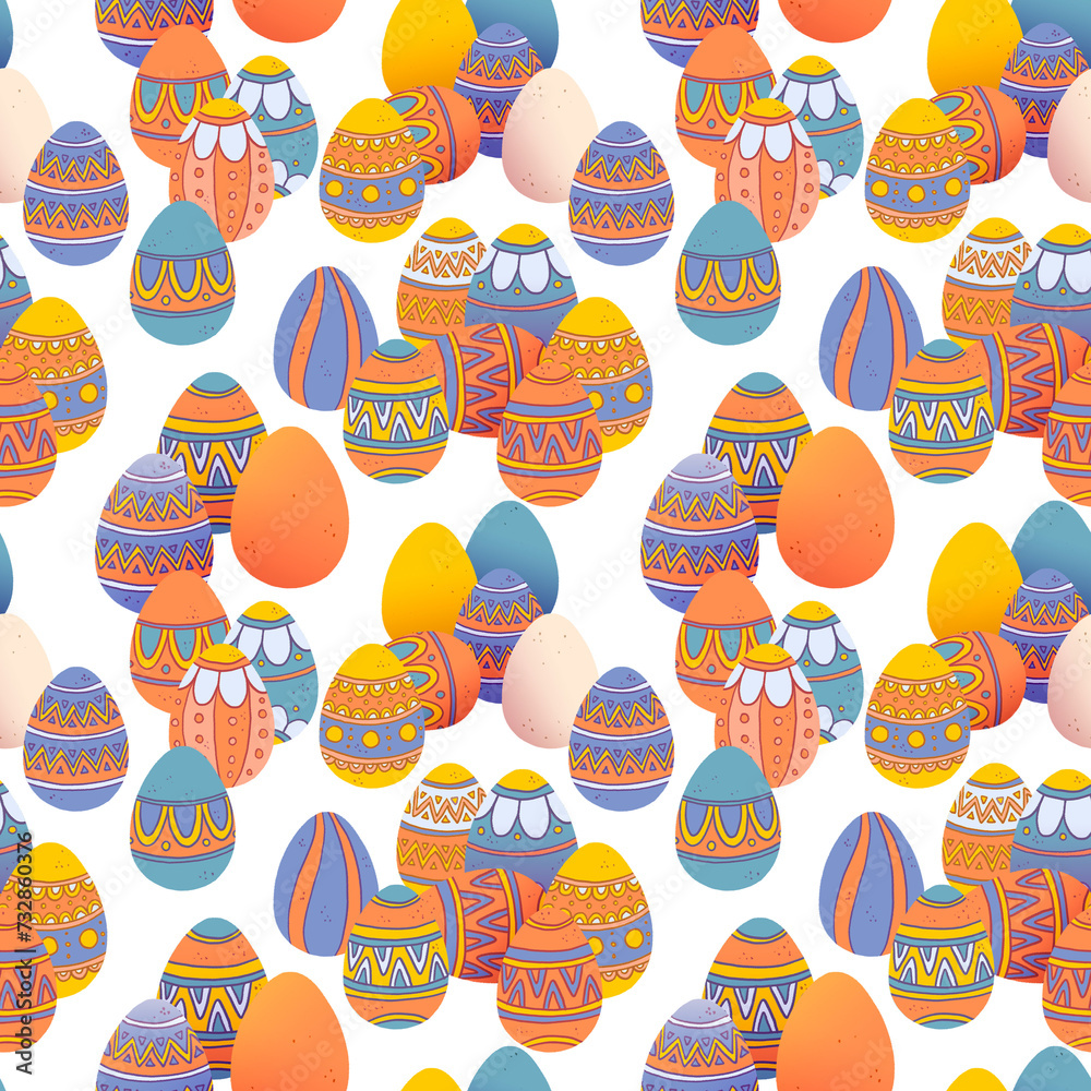 Fototapeta premium Easter cartoon white spring bunny seamless pattern. Cute easter character. Transparent background