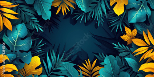 Top view illustration colorful tropical leaves frame minimalist background, Summer holiday vacation concept © Black Pig