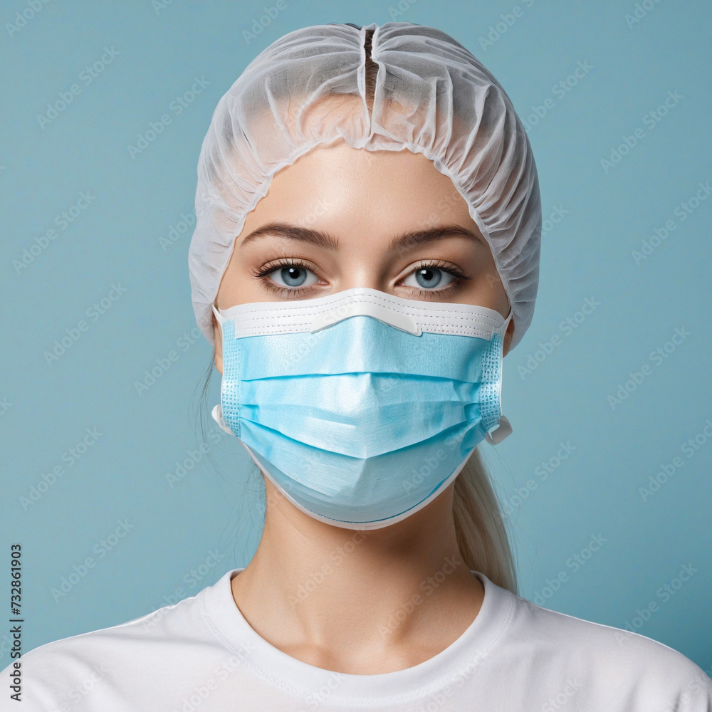 Illustration of blue round background with FFP2 respirator face mask