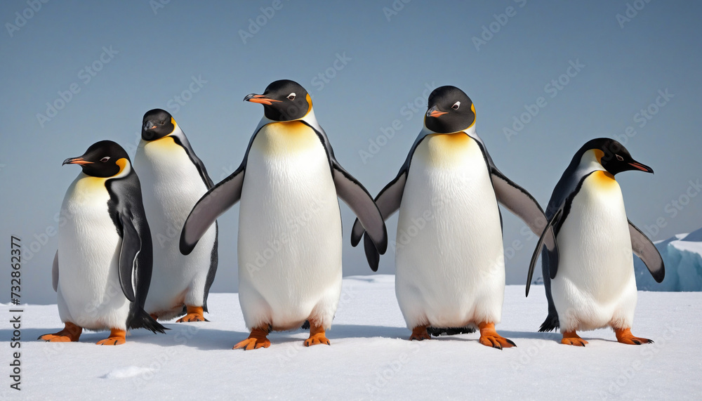 Obraz premium Adorable and humorous penguins in a winter cartoon