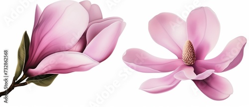 Spring Flowers Blooming Magnolia Flowers isolated white background
