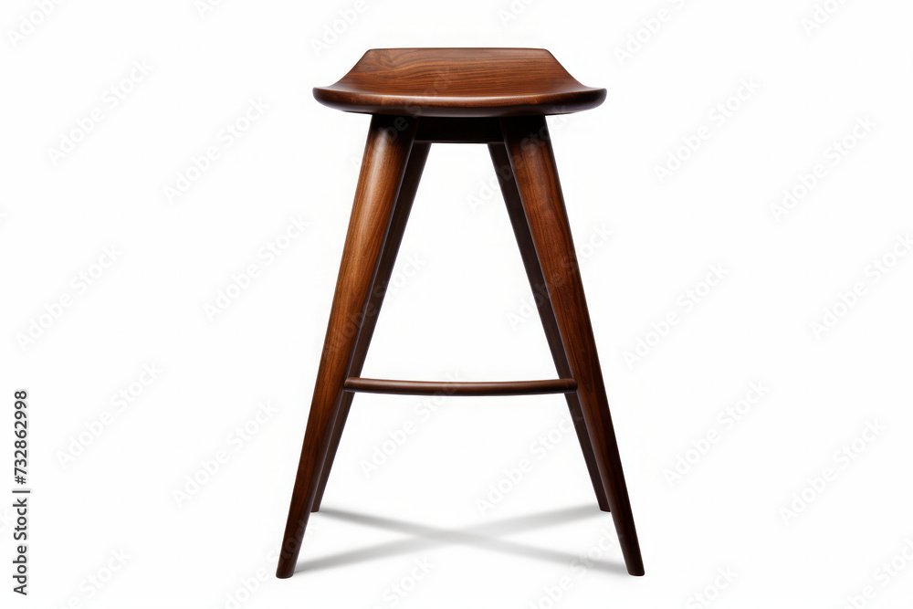 a full-body, front, and close-up view of a mid-century modern-inspired wooden counter stool. Highlight sleek lines, tapered legs, and a medium-toned wood finish. a full-body, front, and close-up view of a mid-century modern-inspired wooden counter stool. Highlight sleek lines, tapered legs, and a medium-toned wood finish.