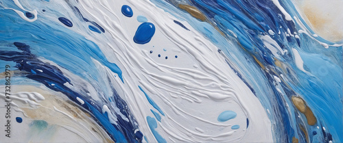 Captivating closeup showcasing an abstract rough art painting texture with a vibrant mix of blue and white colors, ideal for adding energy and creativity to your design, 