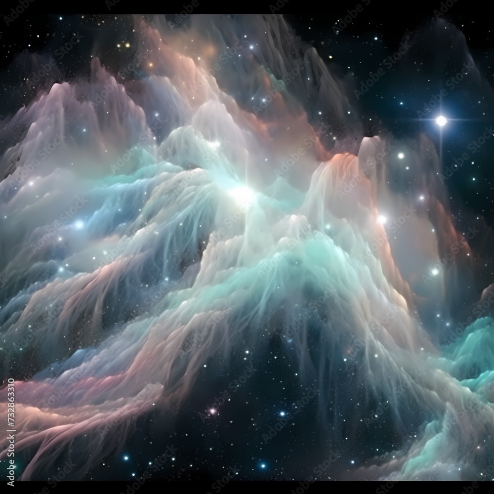 Majestic Cosmic Mountain Nebula with Ethereal Glow and Starry Sky Stock ...