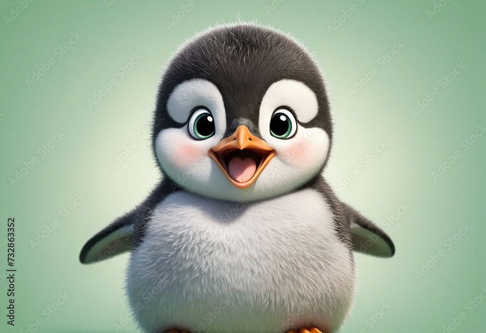 Excited baby penguin with mouth wide open on grass Excited baby penguin with mouth wide open on grass