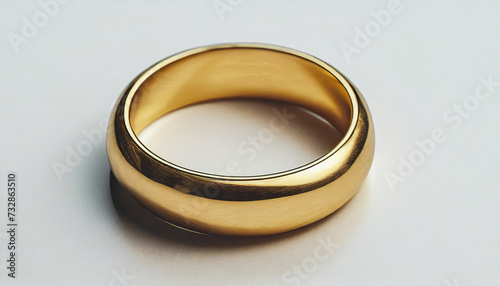 Gold ring, simple, old, scratched, white background, close-up
