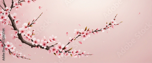 Stylish Pink Cherry Blossom Banner on Pale Pink Background for Calm and Peaceful Setting