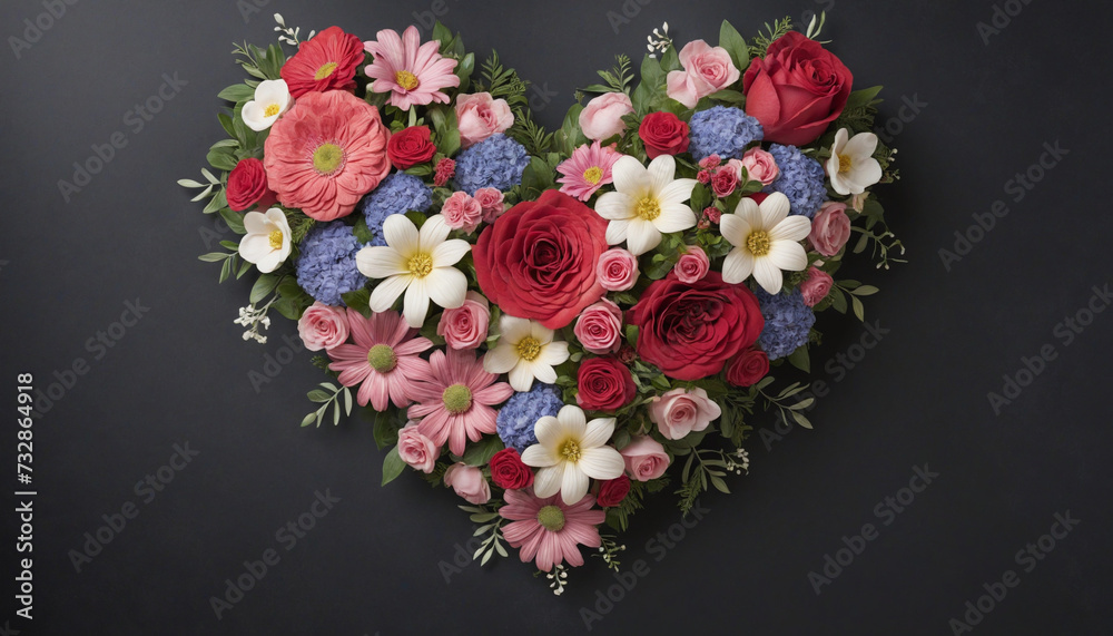 Flower heart on dark backdrop Flower heart on dark backdrop