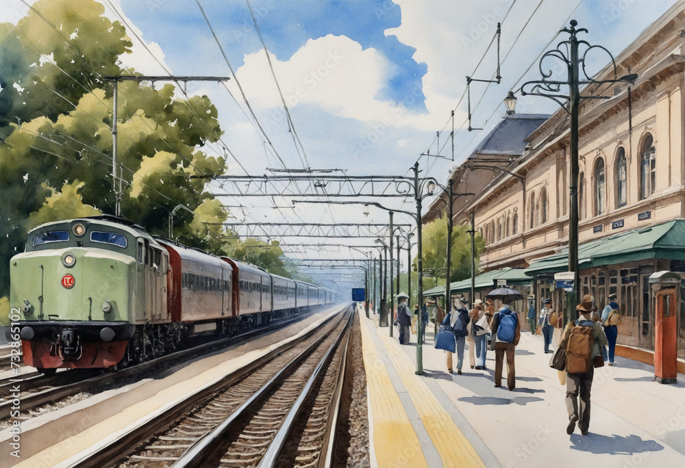 Retro Train Station Artwork