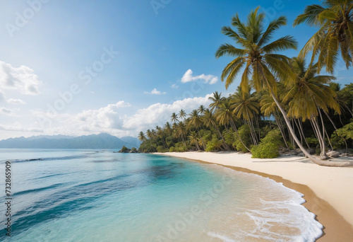 Tropical Beach with Palm Trees and Ocean Scenery
