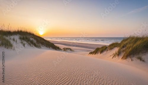 Beautiful Sunset Over North Sea German Dunes