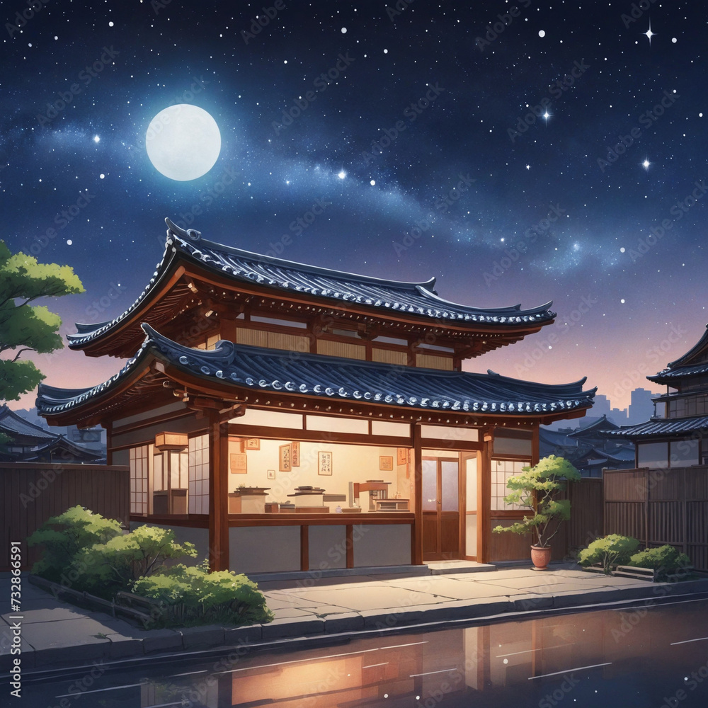 Watercolor Painting of a Japanese Noodle Restaurant Watercolor Painting of a Japanese Noodle Restaurant