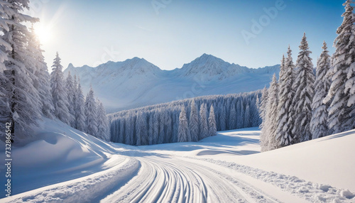Winter Wonderland: Snow Covered Landscape with Skiing Tracks Generative AI