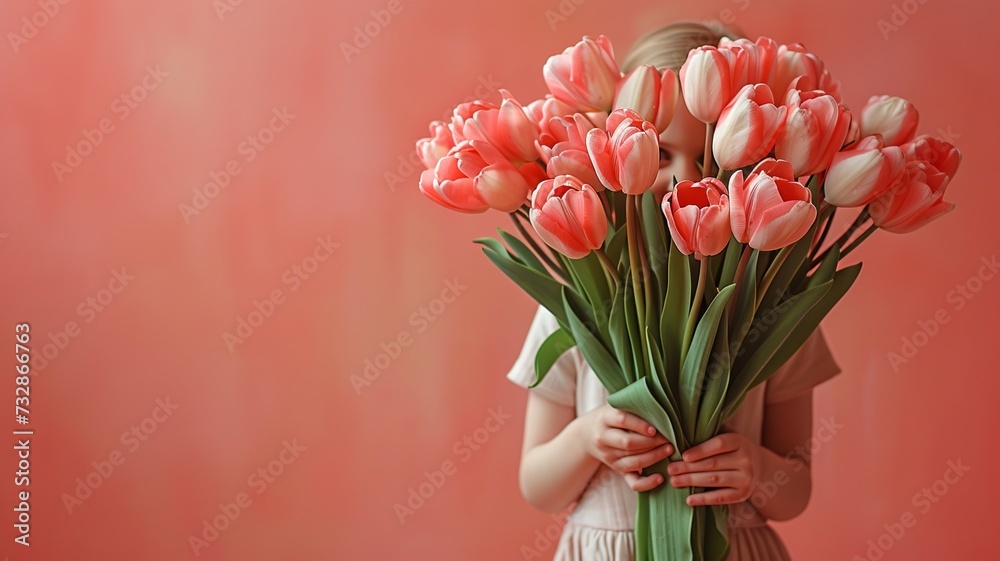 Cherished Moments: Girl with Pink Tulips

