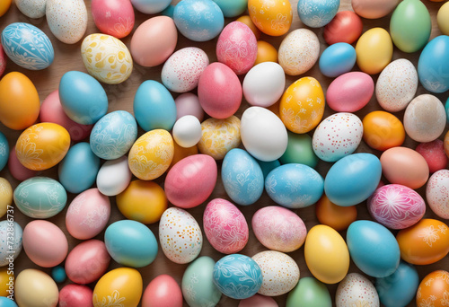 Easter background, colorful chicken eggs