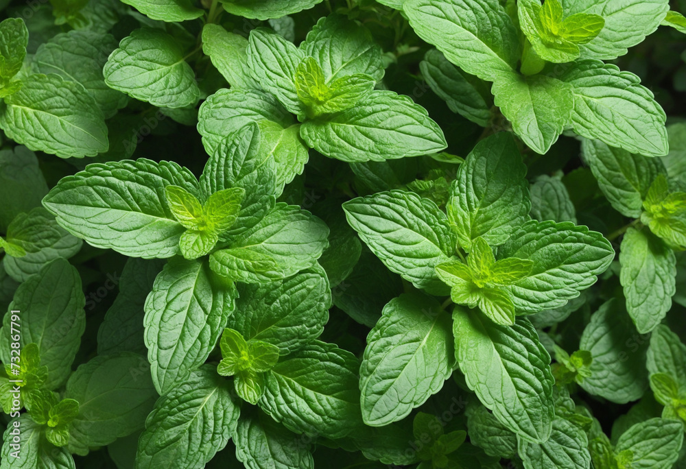 Isolated cutout image of fresh mint leaves with shadow on transparent background Isolated cutout image of fresh mint leaves with shadow on transparent background