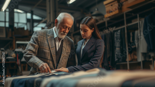 Older Man and Young Girl Examining Clothing
