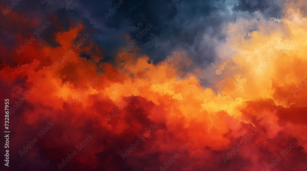 Abstract Painting of a Fiery Red and Orange Sky