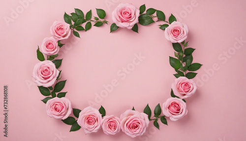 Pink rose garland on a pink backdrop © SR07XC3