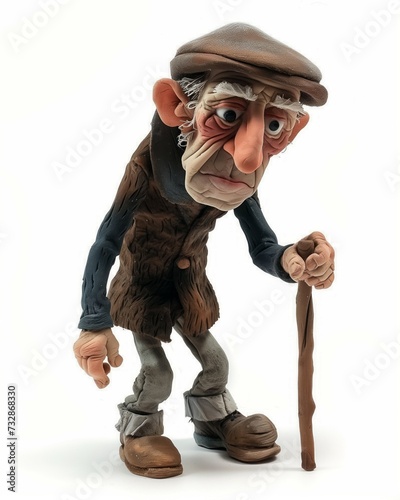 Plasticine caricature of an old grumpy man