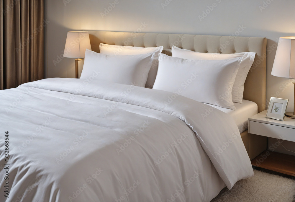 Unmade bed with freshly washed satin sheets and fluffy pillows Unmade bed with freshly washed satin sheets and fluffy pillows