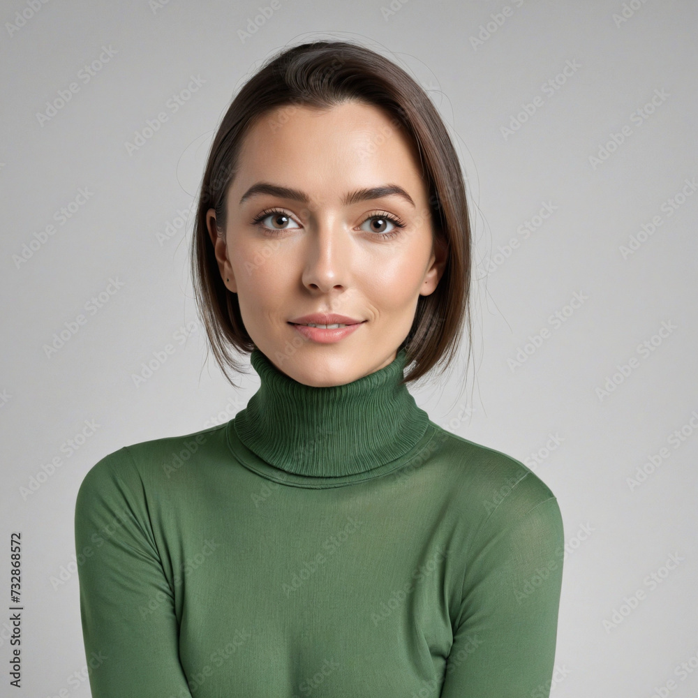 Contemplative happy young woman in green sweater gazes sideways, isolated PNG cutout on transparent background Contemplative happy young woman in green sweater gazes sideways, isolated PNG cutout on transparent background