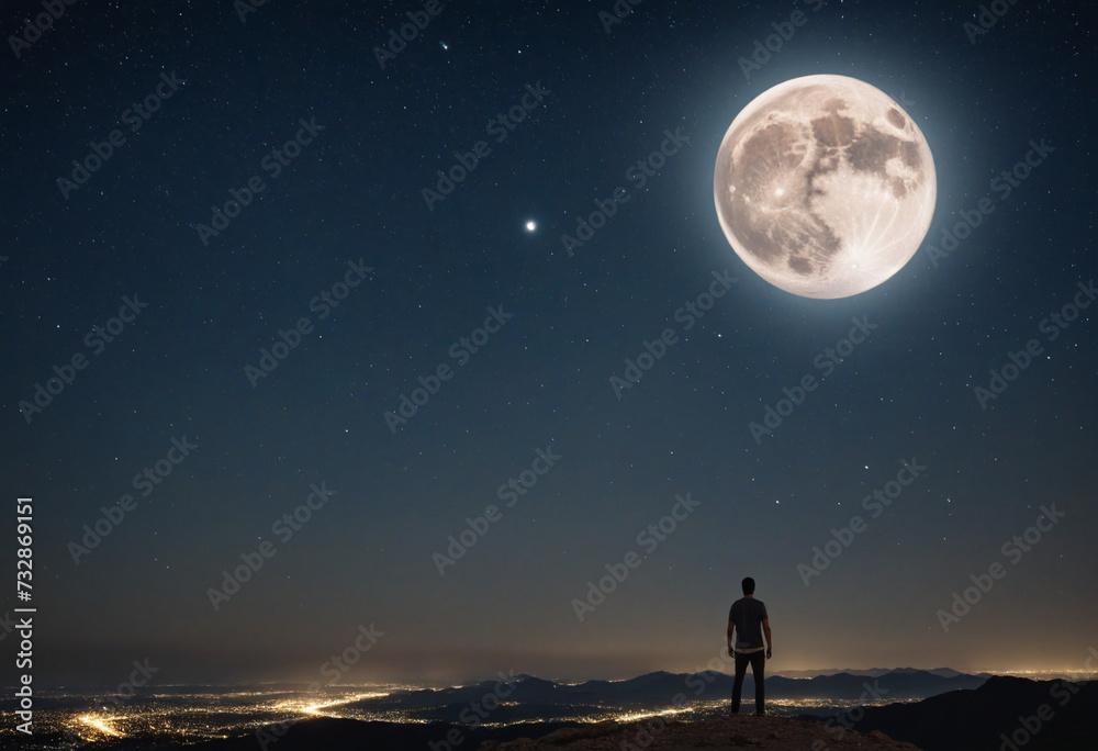 Gazing at the full moon under the stars Gazing at the full moon under the stars