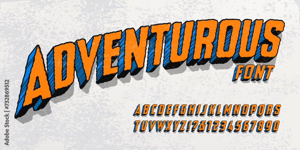 Fototapeta premium Adventurous; a retro comic book style font, great for t-shirt concepts and other printable designs, movie titles, banners, etc.