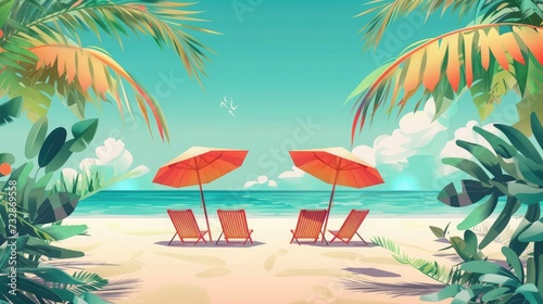 Chairs And Umbrella In Palm Beach - Tropical Holiday Banner