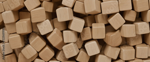 Three-dimensional wooden blocks arranged in a pattern