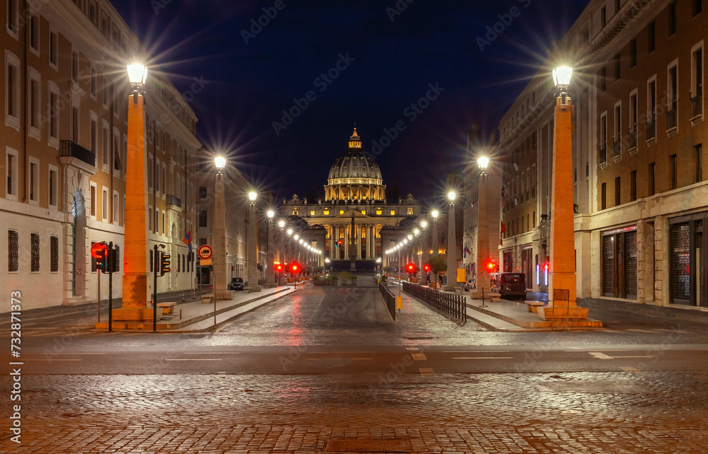 St. Peter's Basilica in Rome at dawn. Vatican.