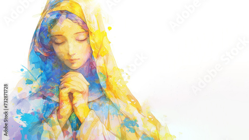 Painting of virgin mary on white background