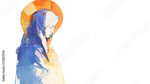 Virgin mary isolated on white background watercolor style