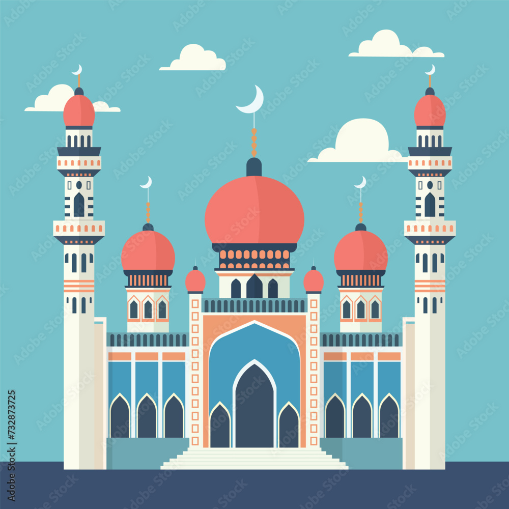 flat illustration of a mosque with vibrant color