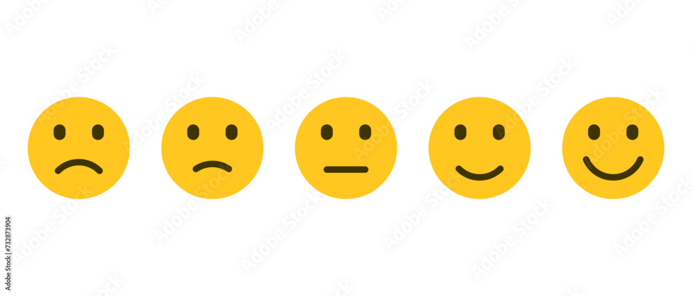 Customer level satisfaction emoticon icon vector in flat style. Five facial expression of feedback sign symbol - obrazy, fototapety, plakaty 