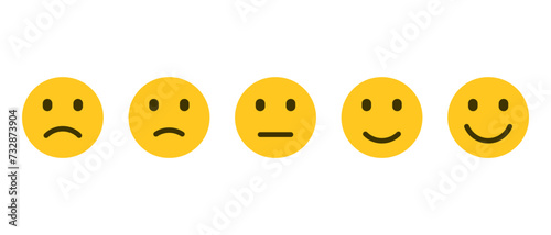 Customer level satisfaction emoticon icon vector in flat style. Five facial expression of feedback sign symbol photo