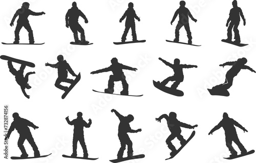 Snowboarding silhouette, Snowboarder silhouettes, Snowboarding clipart, Winter extreme sport silhouette, Snowboard vector set.