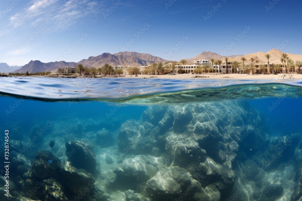 Obraz premium Vibrant depths. exploring the enigmatic life of red sea fish in their coral reef habitat